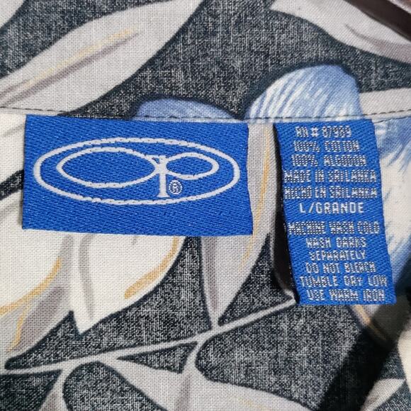 OP Ocean Pacific Men's Hawaiian Button Shirt Size Large Cotton Tropical Floral - Picture 7 of 12